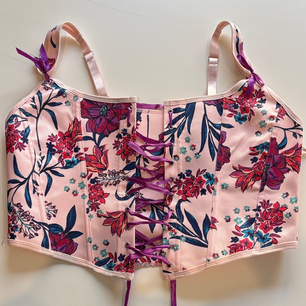 Adore Me Pink and Purple Floral Lace-up Corset